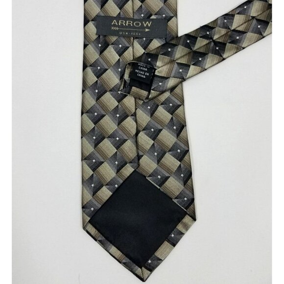 Arrow Mens Silk Necktie Diamond Geometric Brown Gray - Picture 3 of 7